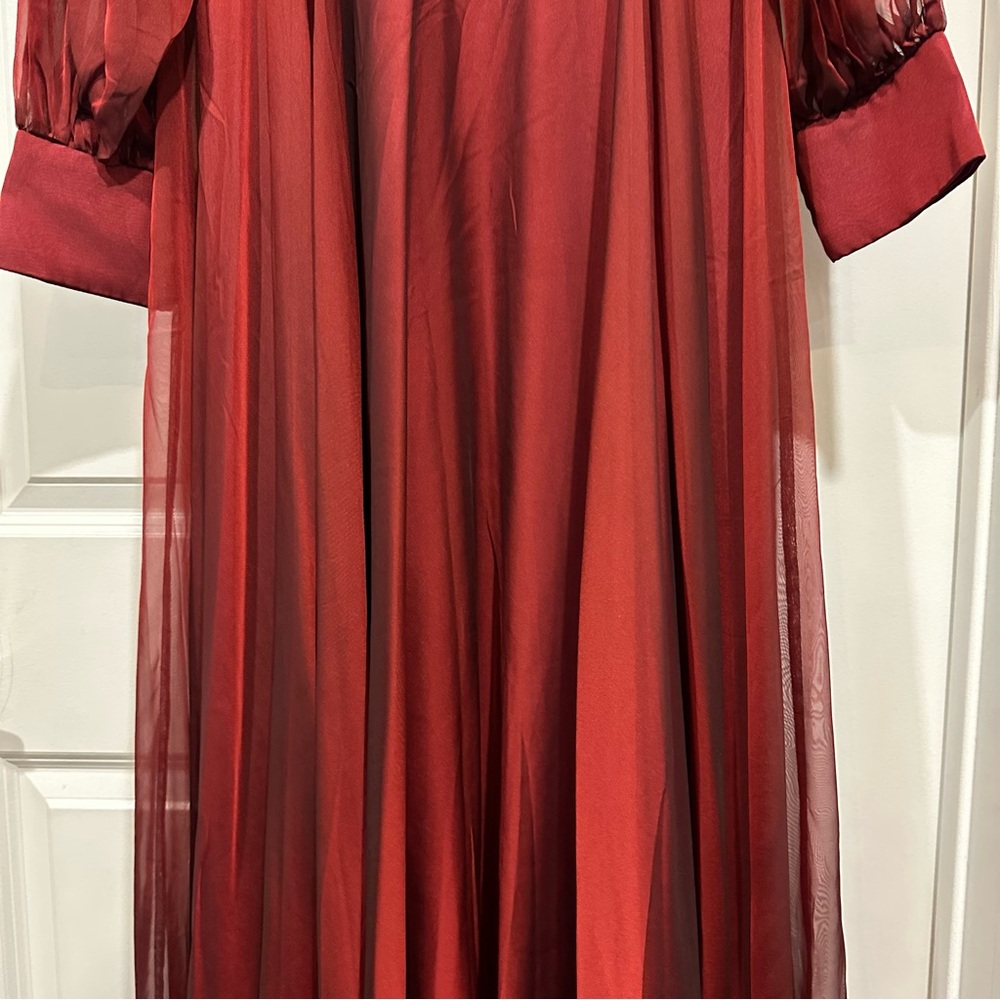 MAC DUGGAL | SHEER BLOUSON SLEEVE SURPLICE GOWN #67873 - Picture 6 of 12